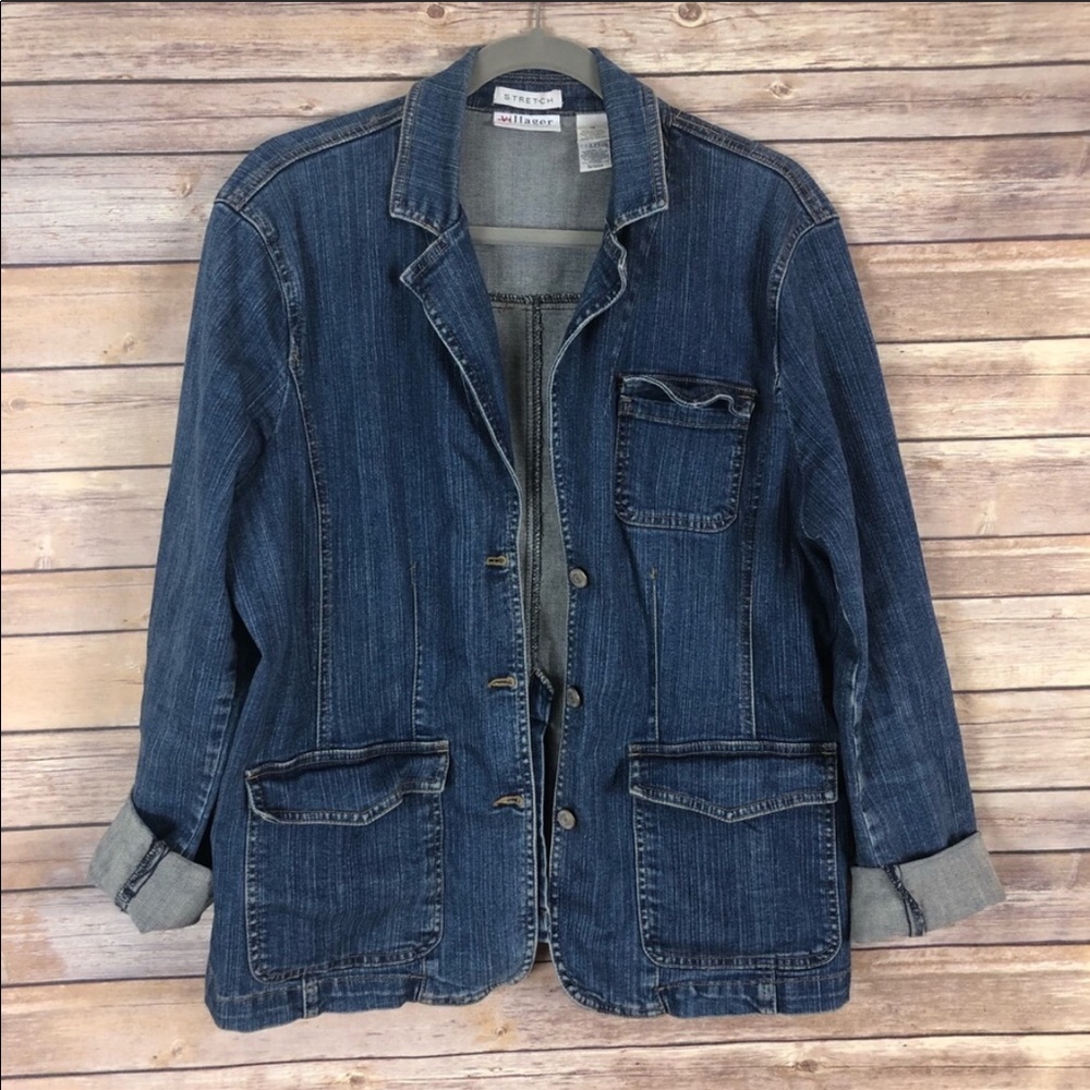 Oversized Long Jean Jacket Villager Liz Claiborne